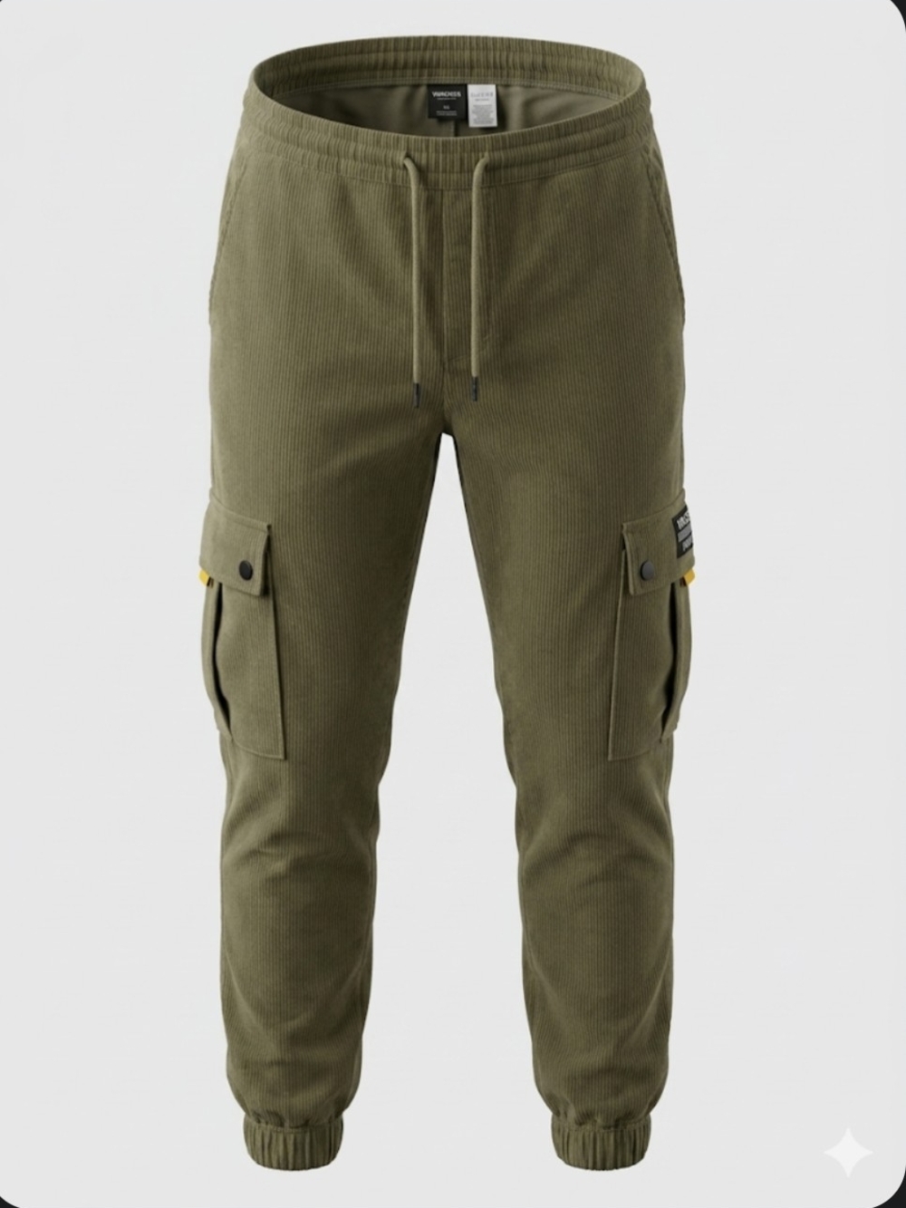 WESC Men's Tan Corduroy Cargo  Pants - Drawstring Waist XL